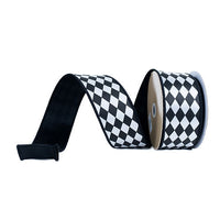 RIBBON HARLEQUIN FUSED WHITE AND BLACK ( 2 SIZES )