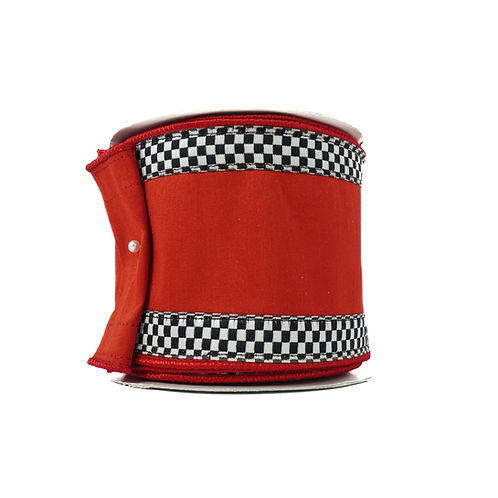 RIBBON CHECKERED DUPION 4X10Y RED, BLACK AND WHITE