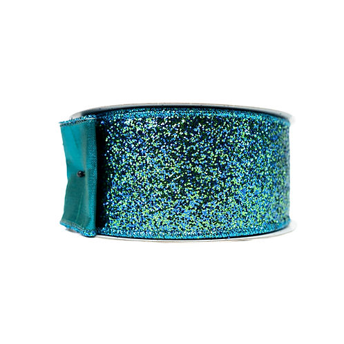 RIBBON 2.5" X 10YDS GLITTER MAGIC PEACOCK