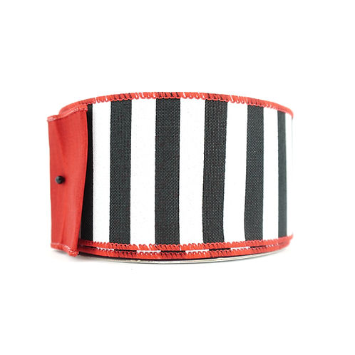 RIBBON 2.5" X 10YDS STRIPE FUSED BLACK, WHITE AND RED