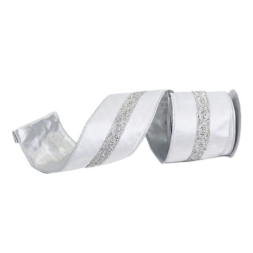 RIBBON 4" X 5YDS VELVET JEWEL TRIM WHITE