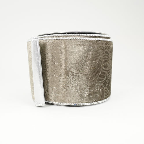 RIBBON 4X10YDS SAGE VELVET WITH SILVER