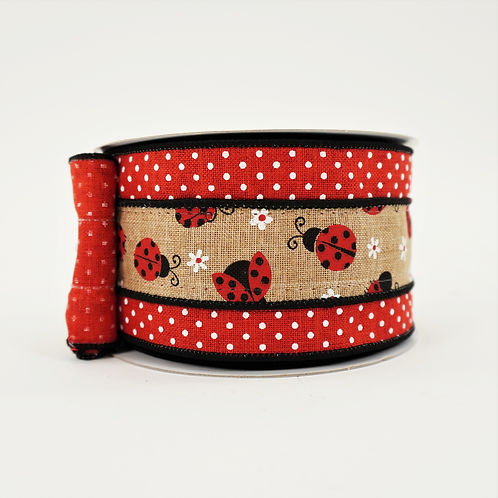 RIBBON LADY BUG SWISS RED AND NATURAL WITH DOTS 2.5X10YDS
