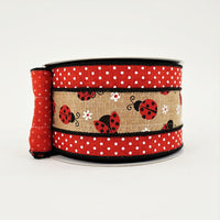 RIBBON LADY BUG SWISS RED AND NATURAL WITH DOTS 2.5X10YDS