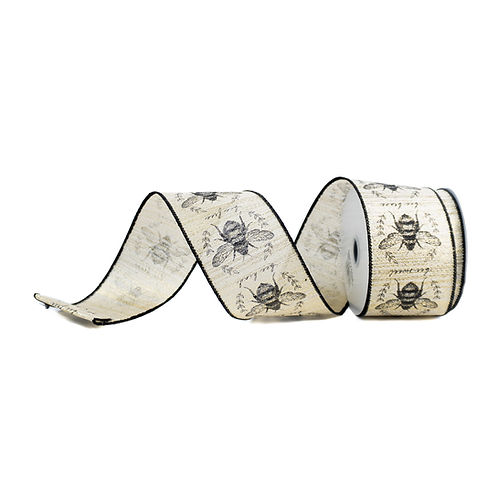 RIBBON 2.5" X 10YDS CLASSIC HONEY BEES BEIGE AND BLACK