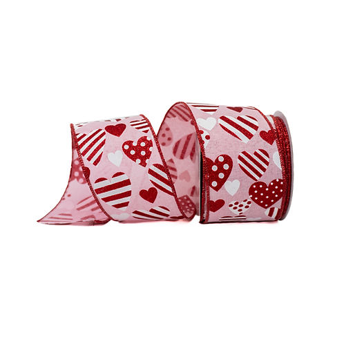 RIBBON 2.5" X 10YDS HEARTS LIGHT PINK