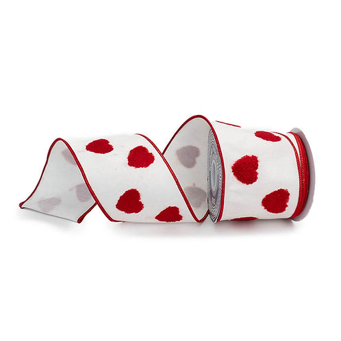 RIBBON 4" X 10YDS DUPION EMBROIDERY HEARTS ( 2 COLORS)