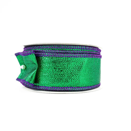 RIBBON 1.5" X 10YDS LUSTER GLITTER GREEN AND PURPLE