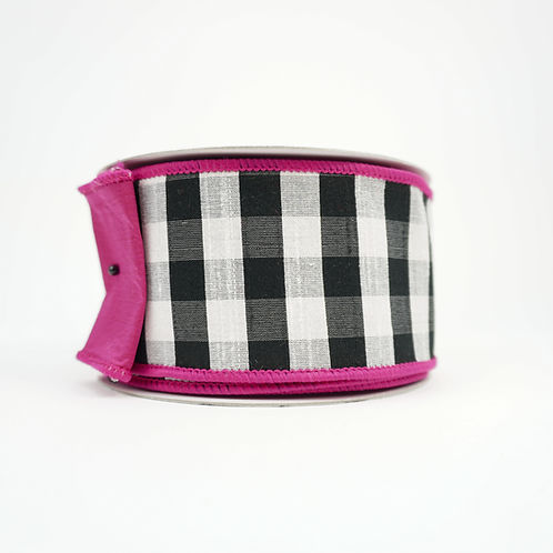 RIBBON 2.5" X 10YDS CHECKS HOT PINK