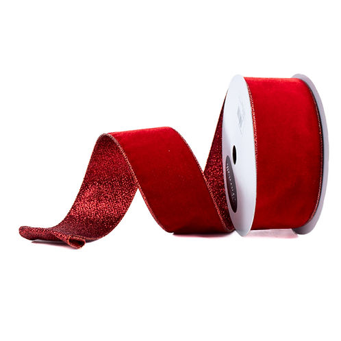 RIBBON 2.5" X 10YDS VELVET GLITTER RED