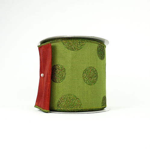 RIBBON GLITTER DOTS 4X10YDS LIME AND RED
