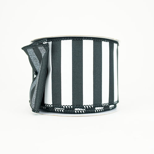 RIBBON 2.5" X 10YDS MEDIUM HORIZONTAL STRIPE BLACK AND WHITE