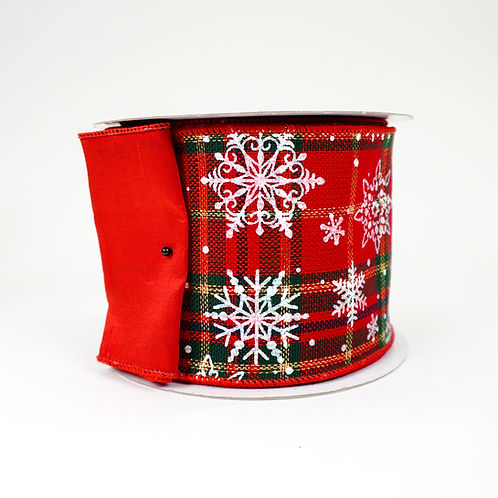 RIBBON SNOWFLAKE PLAID 4X10YDS RED AND GREEN