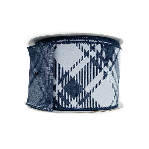 RIBBON 2.5" X 10YDS DIAGONAL STRIPES BLUE