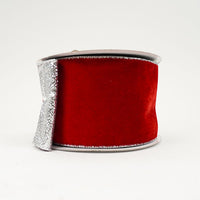 RIBBON VELVET GLITTER 4X10YDS RED AND SILVER
