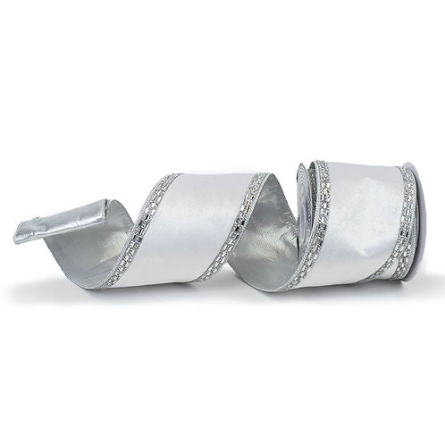 RIBBON 4" X 5YDS VELVET JEWEL EDGE WHITE