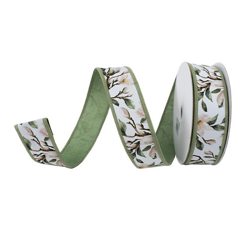 RIBBON MAGNOLIAS WHITE, CREAM AND GREEN ( 3 SIZES)