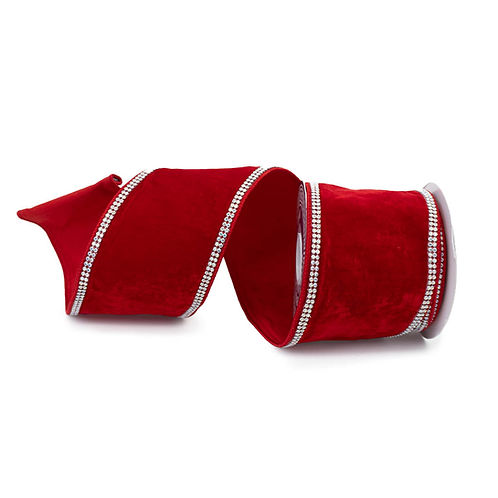 RIBBON 4" X 5YDS VELVET JEWEL TRIM ( 3 COLORS)