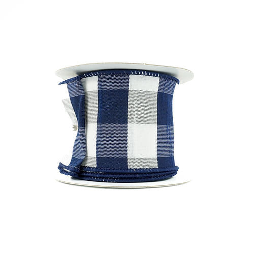 RIBBON FAUX DUPION CHECK 2.5X10YDS NAVY AND WHITE