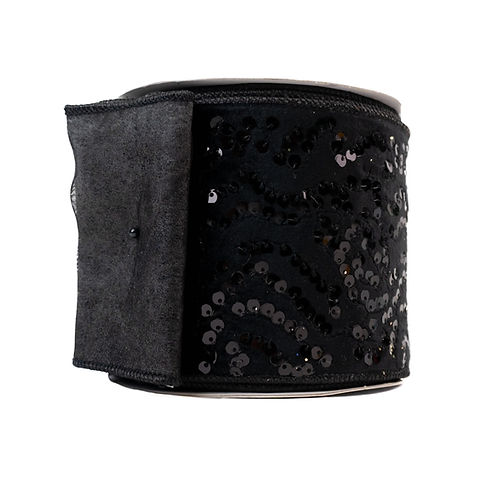 RIBBON 4" X 10YDS VELVET SEQUIN BLACK
