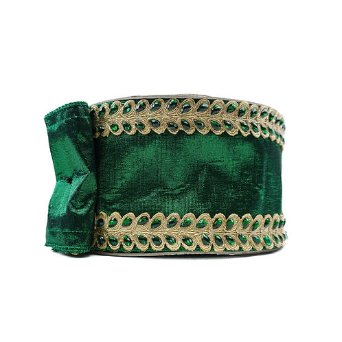 RIBBON 4" X 10YDS TEARDROP BORDERS EMERALD
