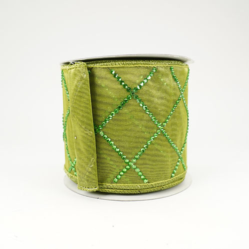 RIBBON 4X10YDS GREEN DOUBLE SHEER WITH JEWEL