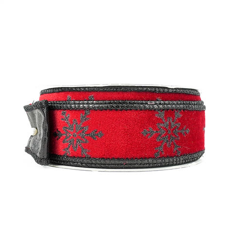 RIBBON VELVET SNOWFLAKE 1.5X10YDS RED AND BLACK