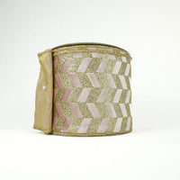RIBBON 4X10YDS VELVET CHEVRON IVORY AND GOLD