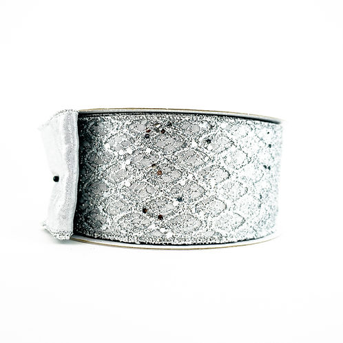 RIBBON 2.5" X 10YDS RETRO DIAMONDS SILVER