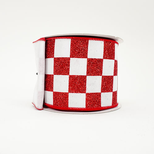 RIBBON GLITTER CHECKS RED ( 2 SIZES )