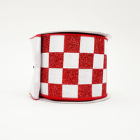 RIBBON GLITTER CHECKS RED ( 2 SIZES )