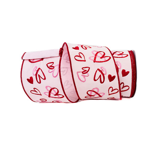RIBBON 4" X 10YDS DUPION HEARTS ( 2 COLORS )