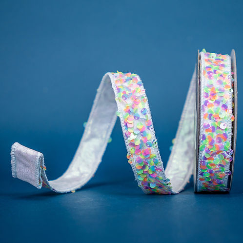RIBBON 1" X 5YDS JOLLY SEQUINS MULTICOLOR