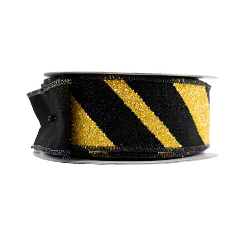 RIBBON 1.5X10YDS XL DIAG STRIPE BLACK AND YELLOW