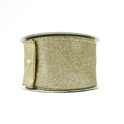 RIBBON 2.5" X 10YDS LUSTER GLITTER LIGHT GOLD