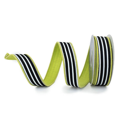 RIBBON DUPION STRIPES APPLE GREEN ( 2 SIZES)