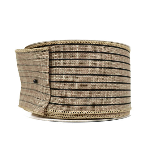 RIBBON FALL PINSTRIPES 2.5X10YDS BLACK AND BEIGE