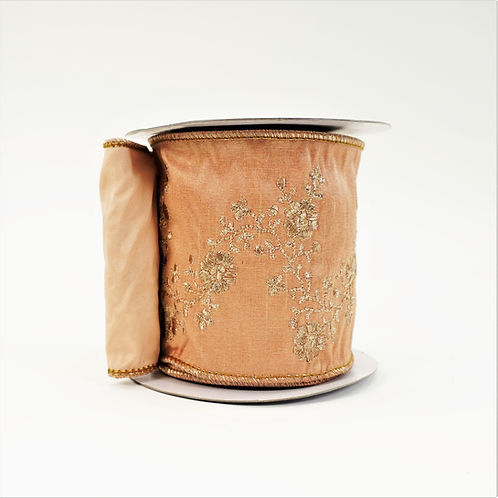 RIBBON FLORAL VINE EMBROIDERY 4X5YDS ROSE GOLD