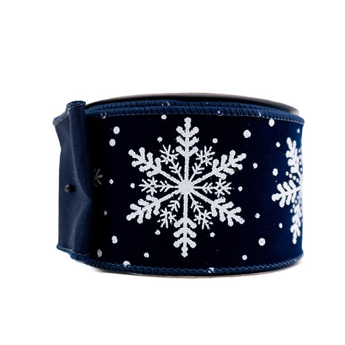 RIBBON 2.5X10YDS VELVET GLITTER SNOWFLAKES NAVY
