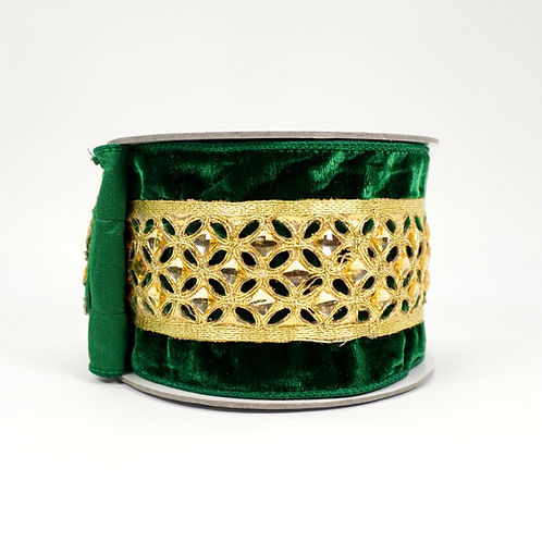 RIBBON VELVET DIAMOND LACE 4X5YDS EMERALD AND GOLD