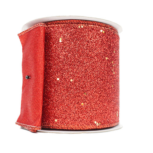 RIBBON 4X10YDS GLITTER RED