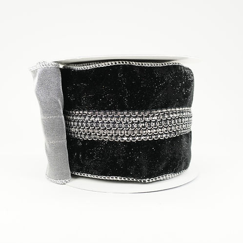 RIBBON 4" X 5YDS BLACK VELVET SEQUIN CENTER
