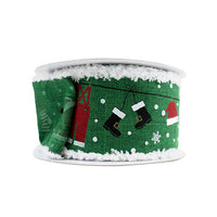 RIBBON 2.5X10YDS SANTA CLOTHES DRIFT GREEN AND WHITE