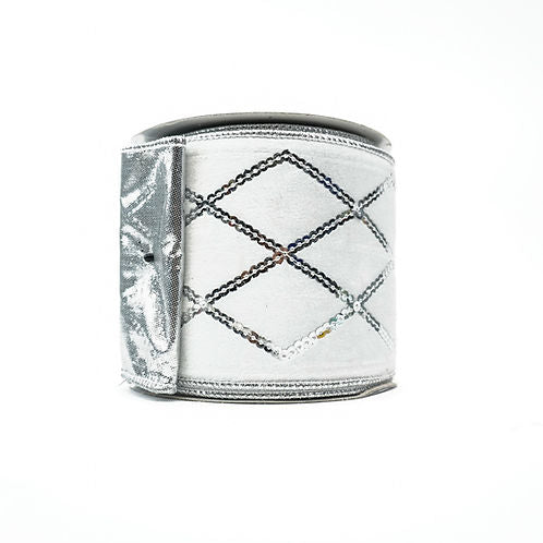 RIBBON DIAMOND SEQUIN 4X10YDS WHITE AND SILVER