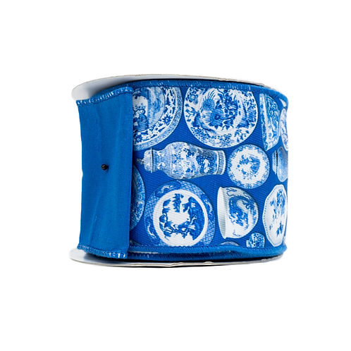 RIBBON 4" X 10YDS DIGI BOWLS AND PAGODA BLUE