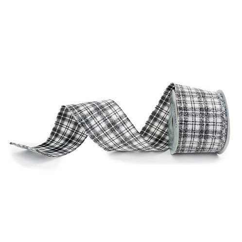 RIBBON 2.5" X 10YDS PLAID GLITTER BLACK