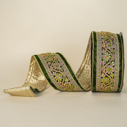 RIBBON 4" X 10YDS ROYAL VELVET OLIVE GREEN