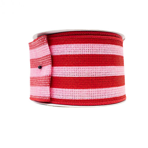 RIBBON 2.5" X 10YDS VERTICAL STRIPE RED AND PINK