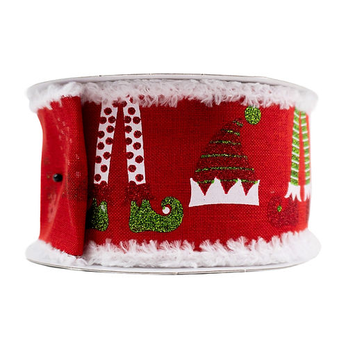 RIBBON 2.5X10YDS ELF HAT LEGS DRIFT RED