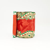 RIBBON 6X5YDS RED VELVET GREEN GOLD TRIM
